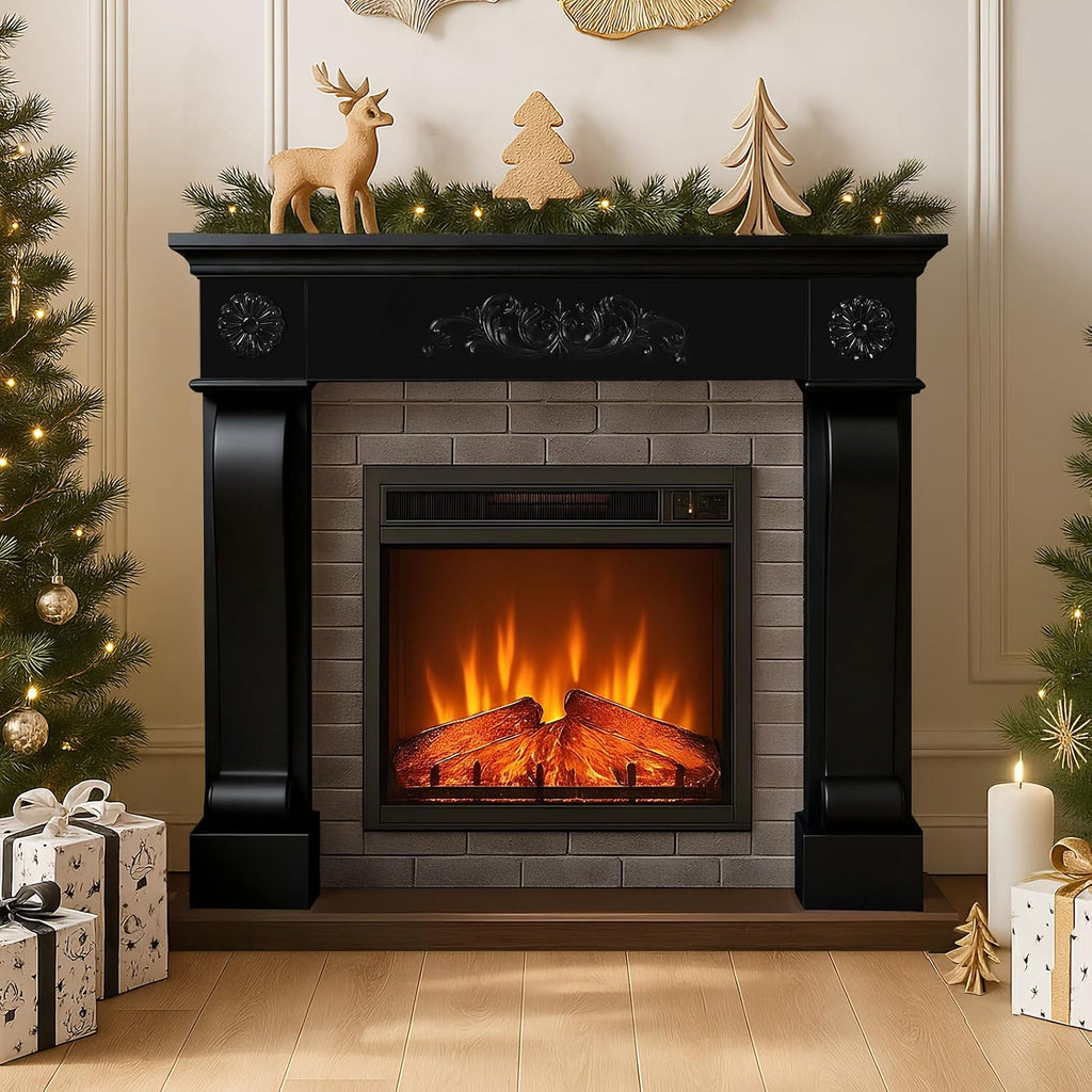 Surround, Freestanding Wood Mantel with Leg, Decorative Farmhouse Fireplace Frame, Premium Grade A MDF Anti-Tipping