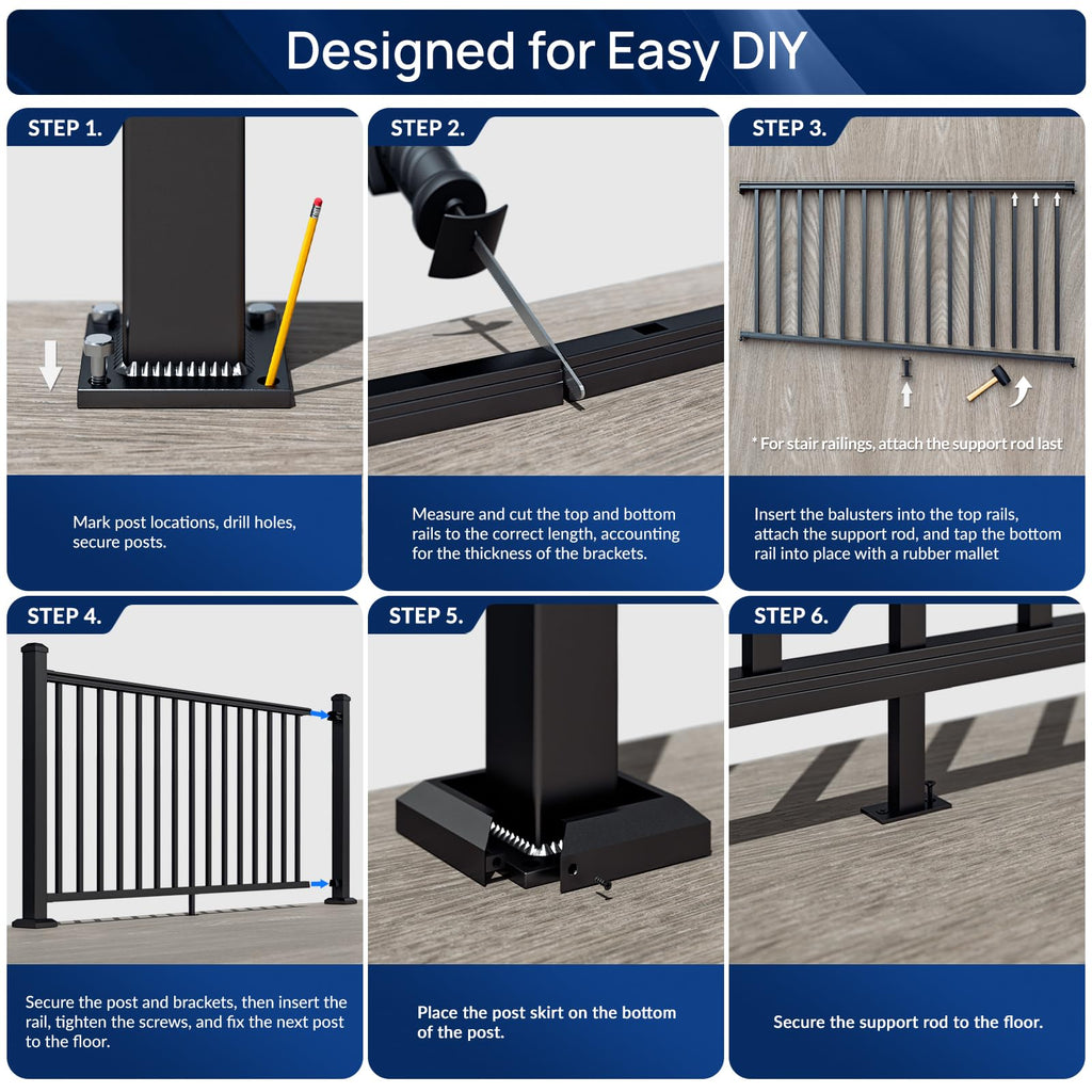 3 Pack 36 in x 6 ft Aluminum Porch and Deck Railing Kit Without Post