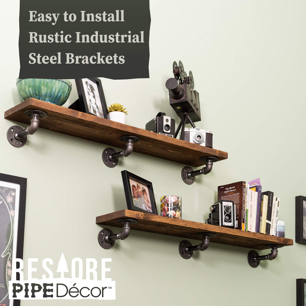 Industrial Pipe Wooden Shelves Restore by Premium Douglas Fir Wood Shelving 36 Inch Length Set of 2 Boards and 6 L