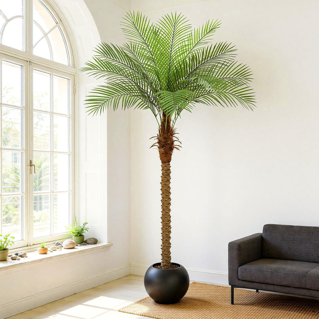 7ft Artificial Phoenix Palm Tree Tall Artificial Palm Trees with 15 Adjustable Leaves, Faux Phoenix Palm Plants for