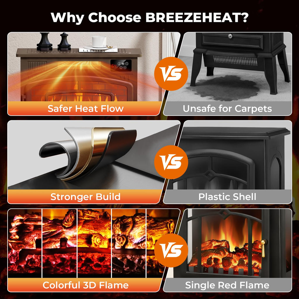 23" Electric Fireplace Stove with 3D Flame Effect & 5 Color