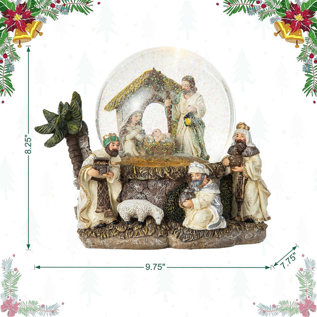 150mm Lighted Musical Christmas Snow Globe,Oversized Resin Holy Family Nativity Figurines Scene Water Globe,Xmas
