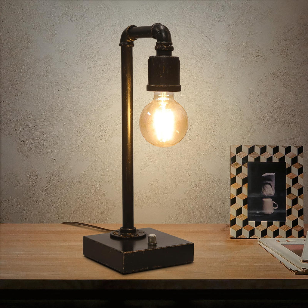 Industrial Table Lamp, Vintage Bedside Lamp with USB C and USB A Charging Ports, Dimmable Steampunk Office Lamp Metal