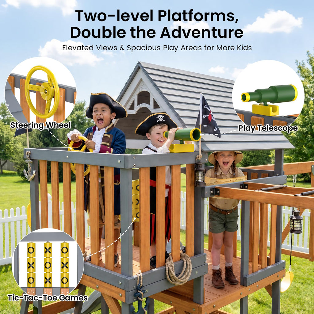 Wooden Swing Sets for Backyard, 12-in-1 Outdoor Playset