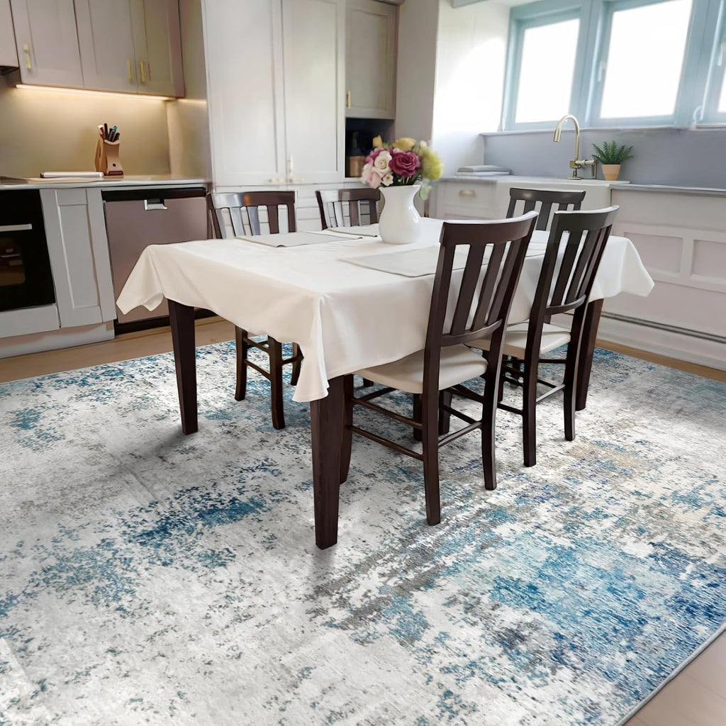 Washable Area Rug Living Room Rugs 8X10 - Neutral Modern Abstract Rugs Soft Carpet with Non Slip Backing for Under