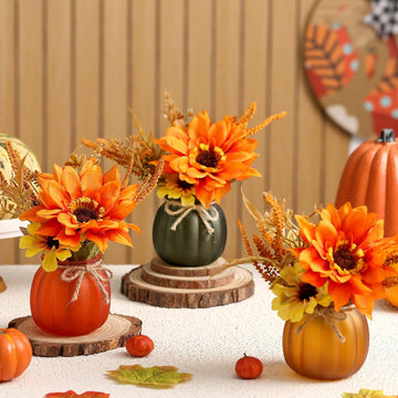 Fall Tiered Tray Decor - Pumpkin Cups with Artificial Sunflowers - Set of 3