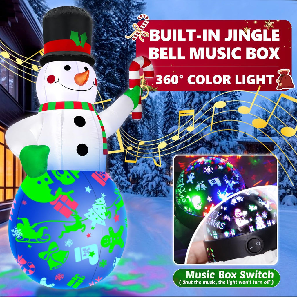 7Ft Christmas Inflatables Snowman Built-in Music Box & Rotating Colorful LED Lights, Christmas Inflatable Decoration