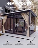 GarveeLife Hardtop Gazebo 10 ft x14 ft for All Weather, with Double Metal Roof, Aluminum Alloy Frame, Net, and Curtain