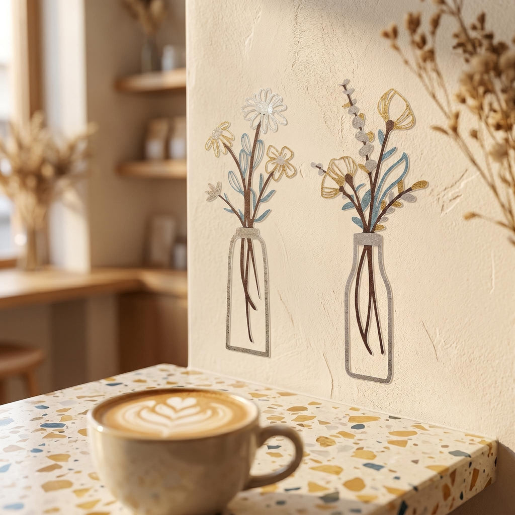 6Pcs Gold Blue Metal Flower Vase Wall Art Botanical Farmhouse Decor