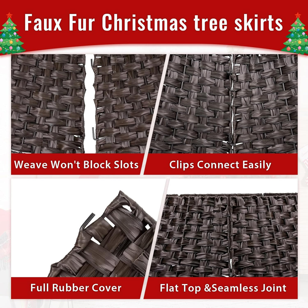 Christmas Tree Collar for 7.5ft Trees, 28" Brown Wicker 4-Piece