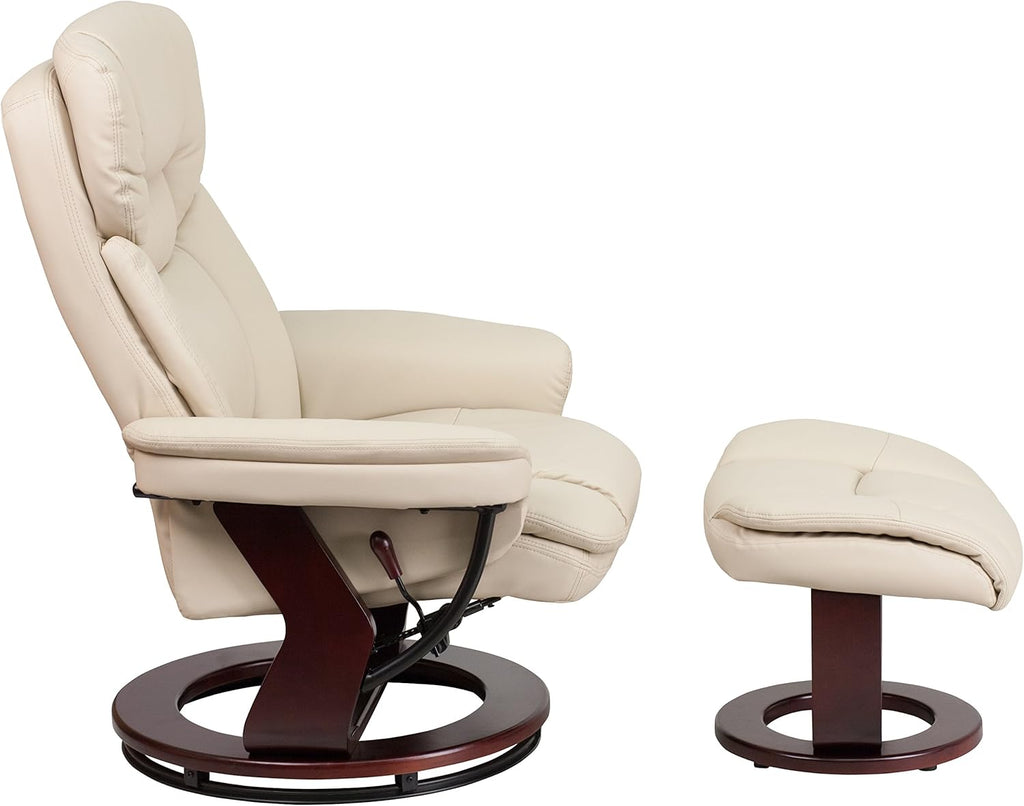 Modern Reclining Swivel Lounge Chair and Ottoman — Beige
