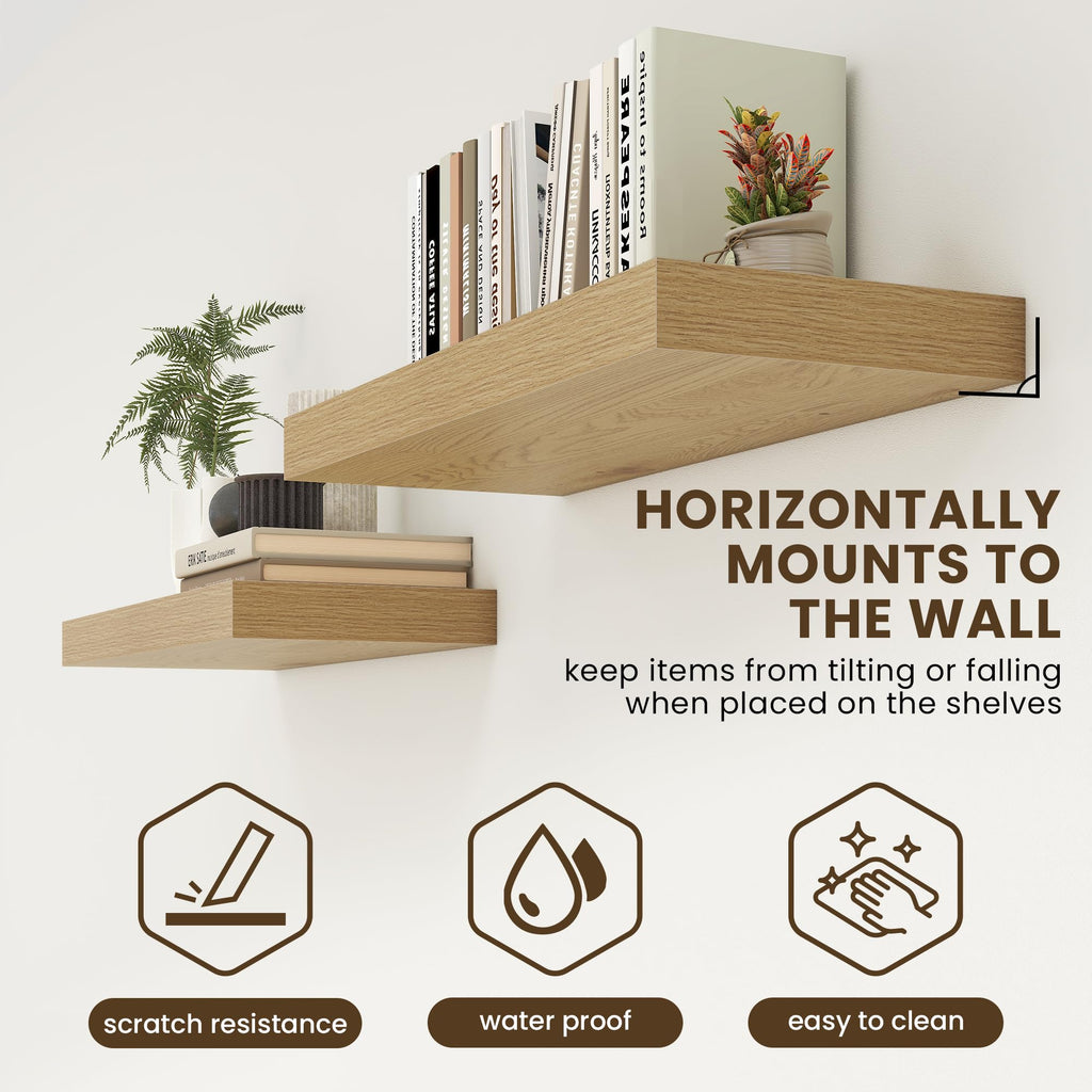 20 Inch Floating Shelves, 12'' Deep Oak Shelves for Wall Set of 2