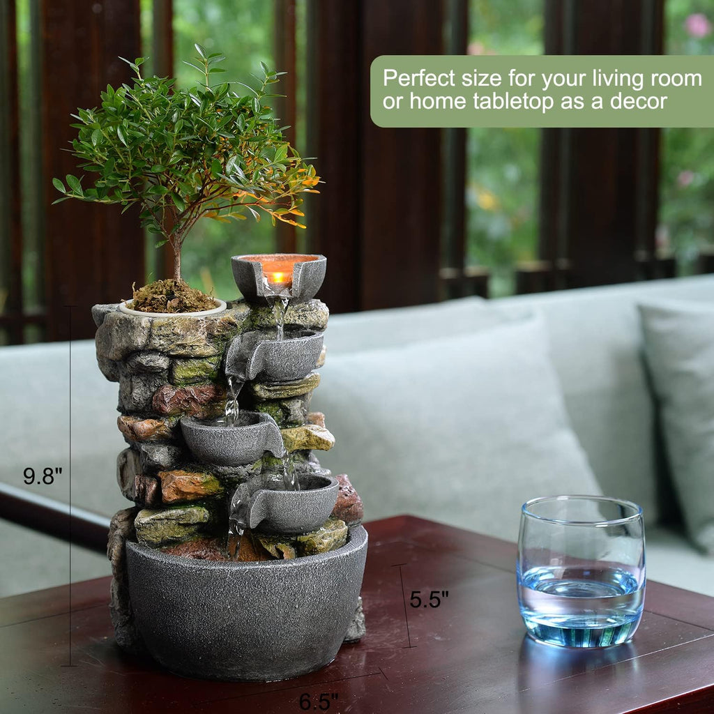 Indoor Fountain 4-Bowl Rockery Soothing Sound Tabletop Fountains Decor Gift for Mom,Mother Day Present with A Small
