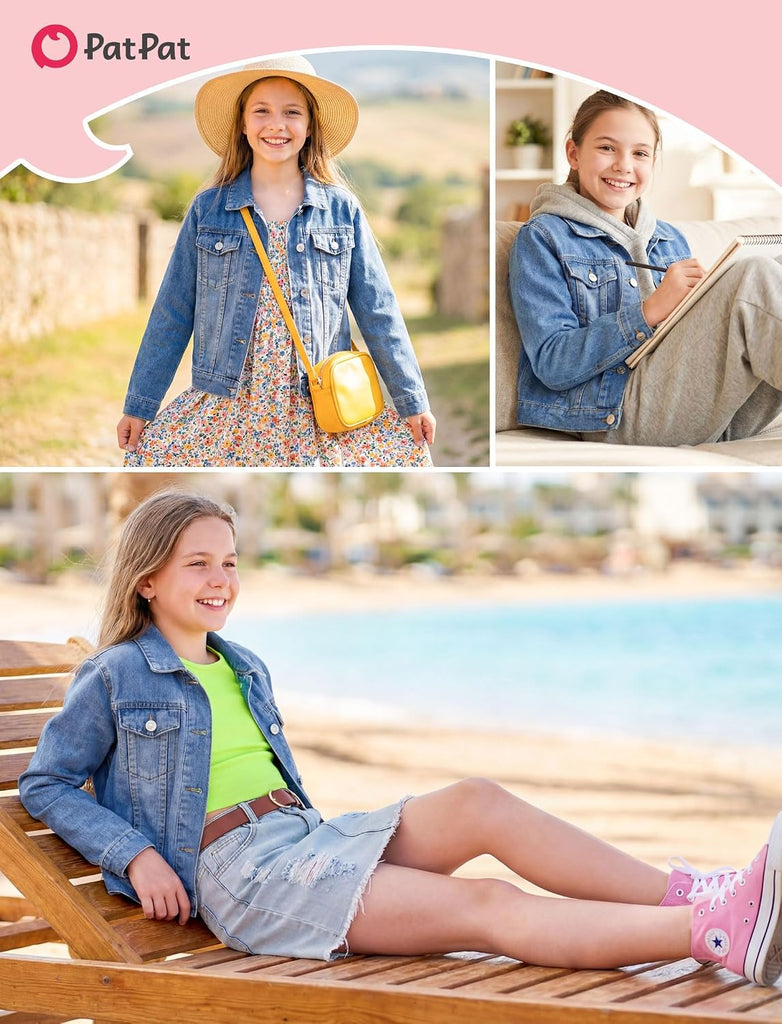 Girls Jean Jacket Long Sleeve Front Button Collared Denim Outerwear