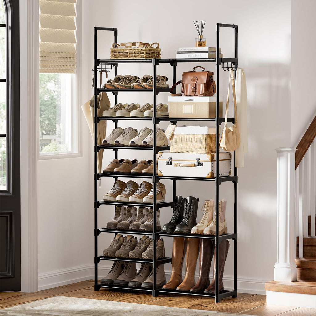 9 Tier 2-Column Shoe Rack, 30-35 Pairs Stackable Black