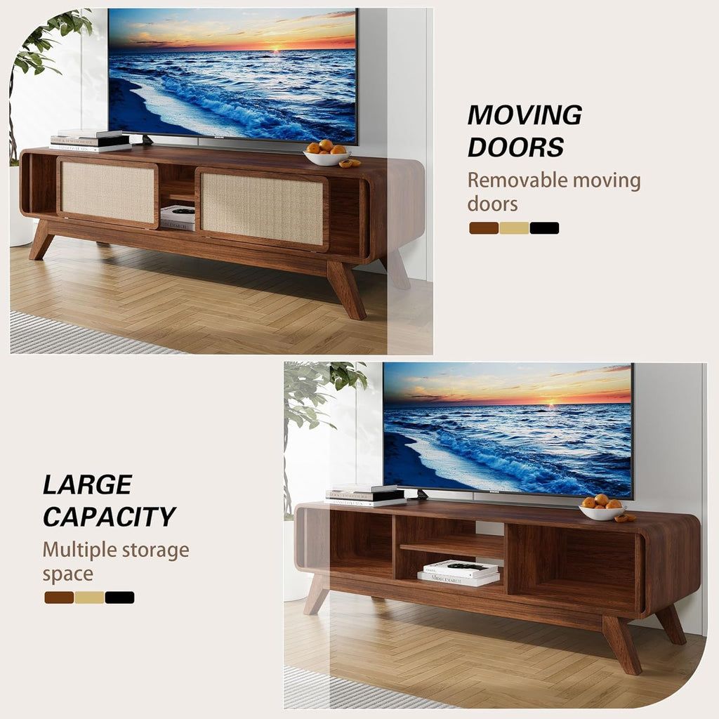 Mid Century Modern TV Stand for TVs up to 65'', Farmhouse Entertainment Center with Storage, TV Cabinet Table with