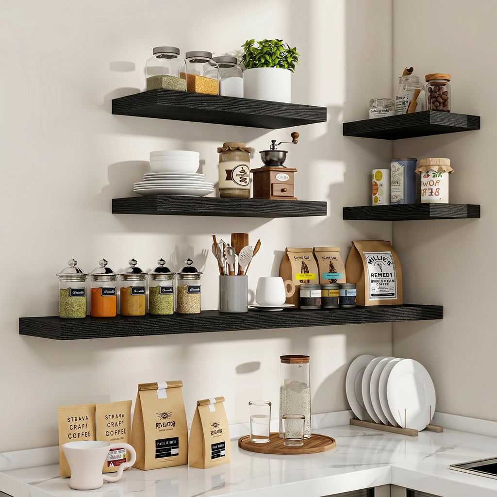 55 Inch Floating Shelves, 55"x9.25"x1.5" Inch Deep Floating Shelves for Wall, Wooden Shelves, Black, 1 Piece