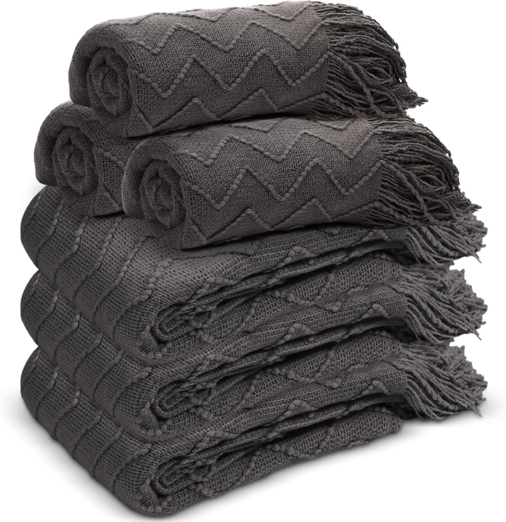 6 Pack Boho Knitted Throw Blankets with Tassels 50x60 Soft Warm Throws Bulk for Wedding Guests Housewarming Employee