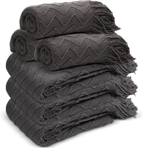 6 Pack Boho Knitted Throw Blankets with Tassels 50x60 Soft Warm Throws Bulk for Wedding Guests Housewarming Employee