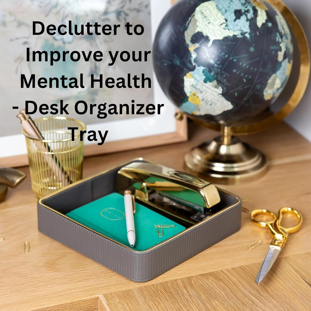 Gray Nightstand Bedside Organizer Tray|Key Bowl for Entryway Table| Bowl for Keys and Wallet Catch All|Small Leather