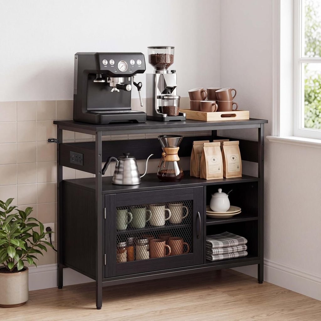 40-50 Gal Fish Tank Stand with Power Outlet, Open Storage Shelves, Black