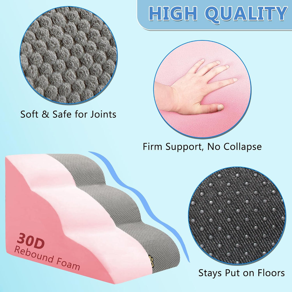 Pet Steps Dog Stairs for Sofa Couch and Bed High Density Sponge Pet Ramp with Removable Washable Cover Non-Slip Base