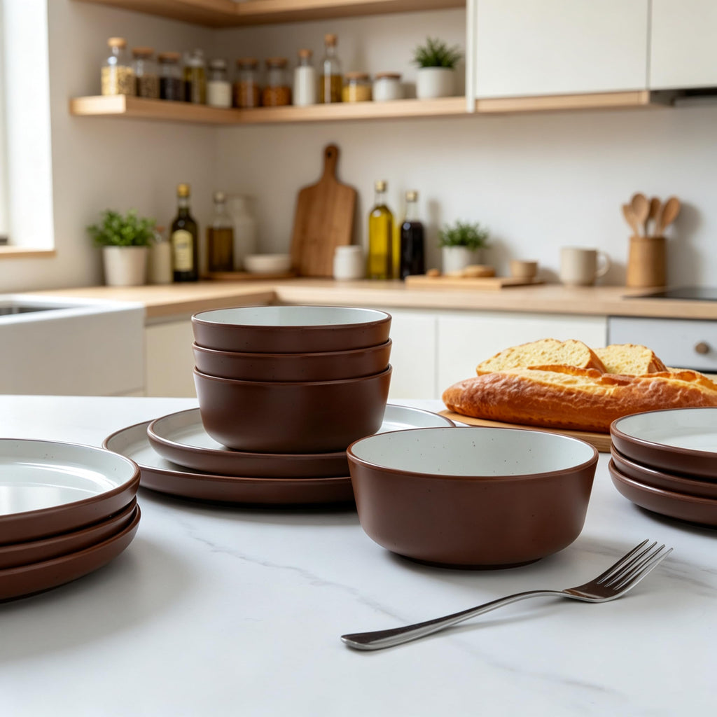 Fall Melamine Dishes Dinnerware Sets, 12-Piece Modern Plates and Bowls Set