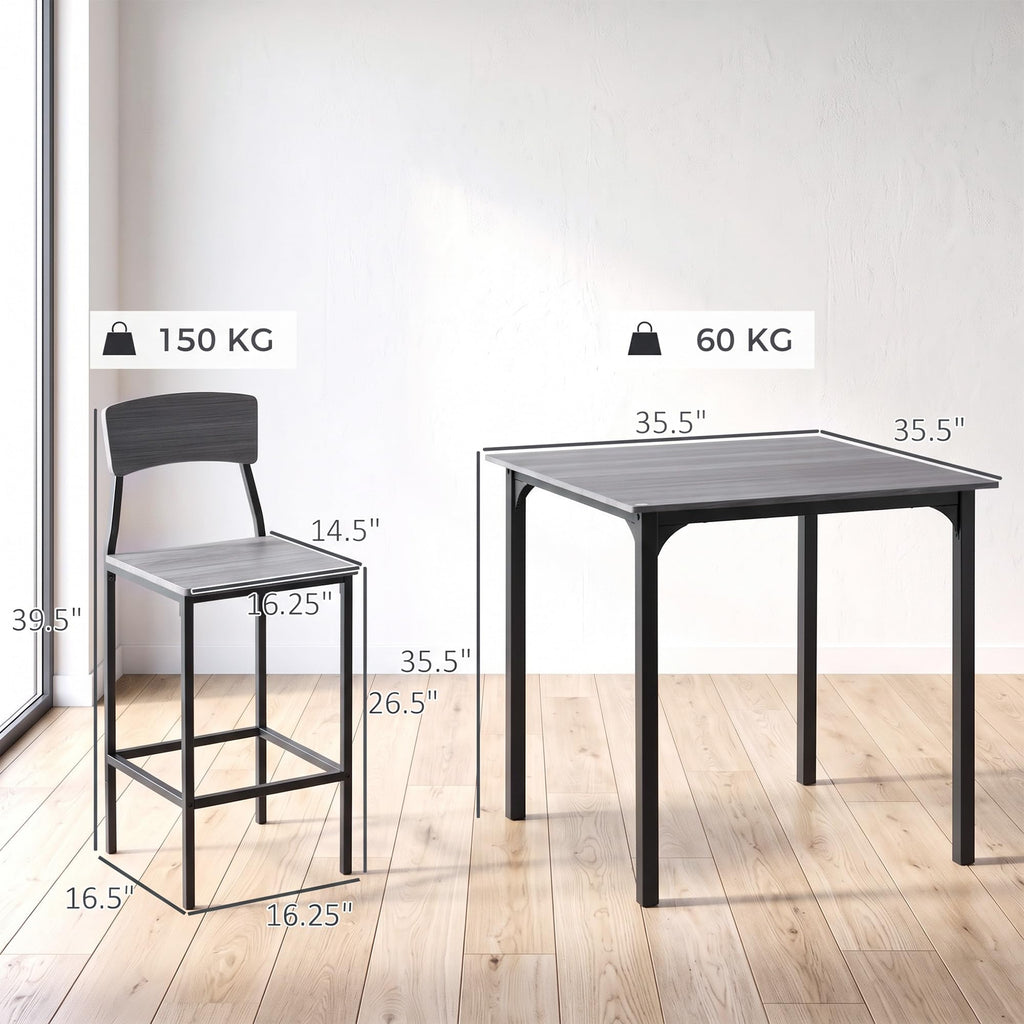 5-Piece Counter Height Bar Table Square Dining Set for 4 Gray