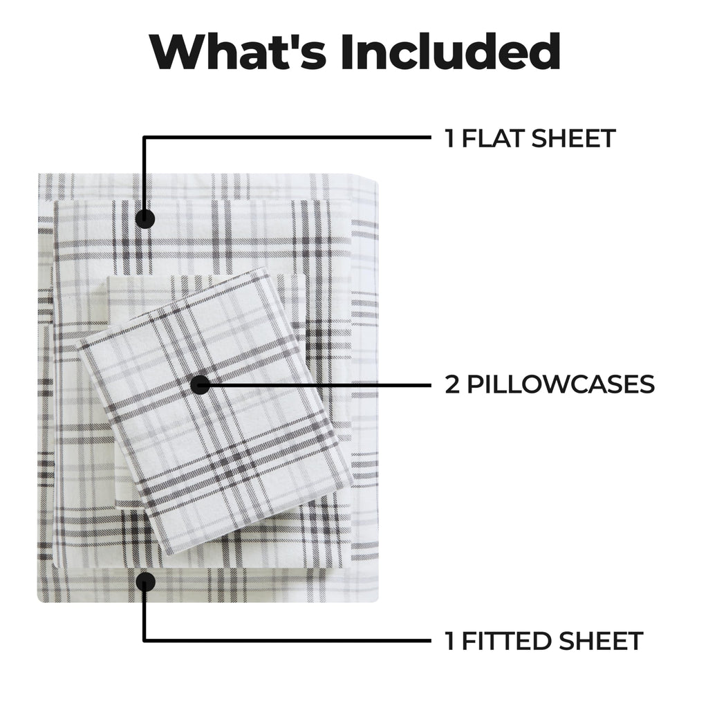 Plaid Flannel Cotton Sheet Set, Fuzzy Warm Sheets, Rustic Classic Farmhouse Bedding, Basics, Includes; 1 Flat Sheet