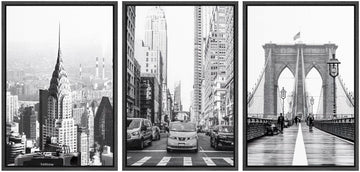 Framed Canvas Print Wall Art Set Black & White NYC New York Cityscape Urban Architecture Photography Realism Scenic