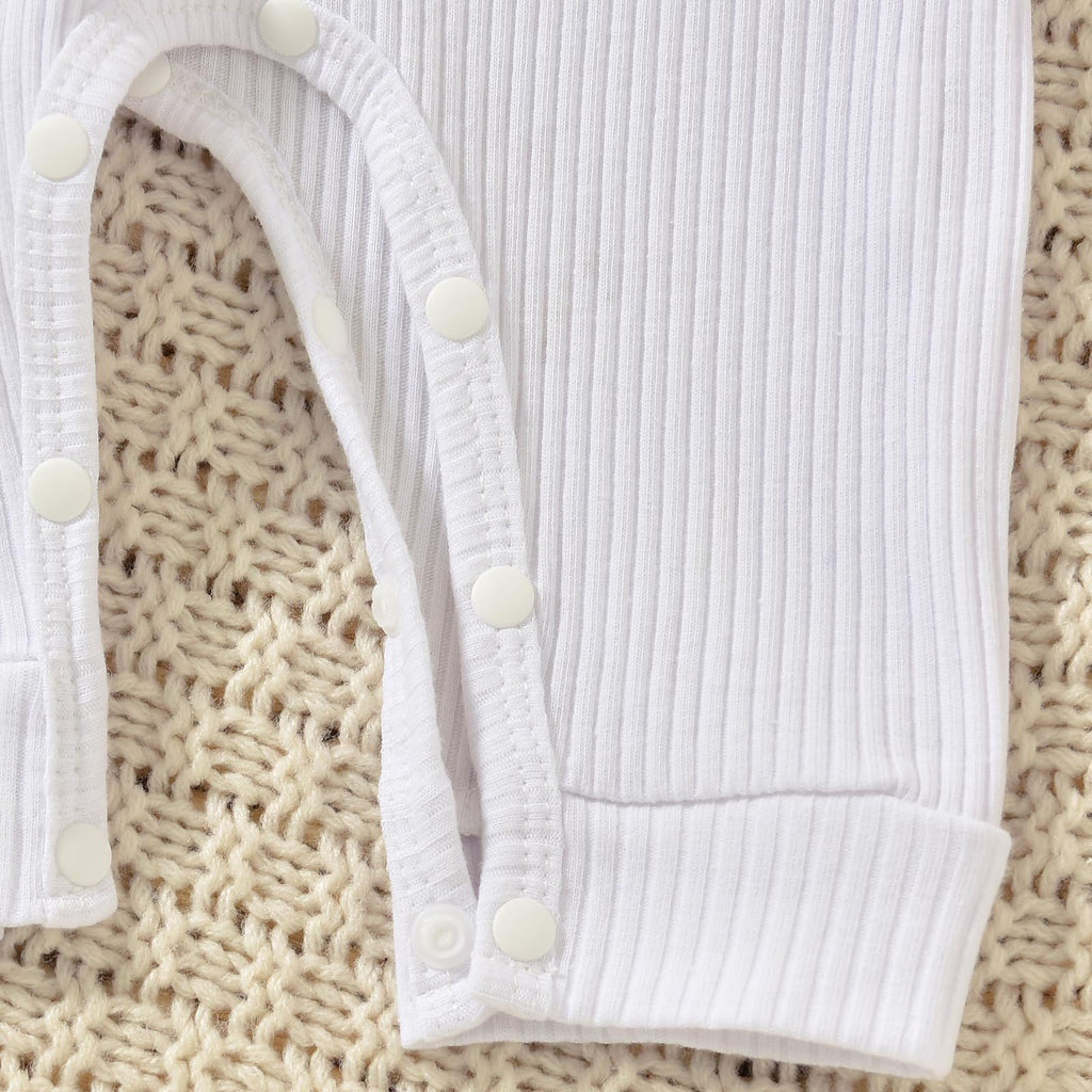 Newborn Baby Girl Ribbed Romper Infant Fall Winter Spring Clothes Coming Home Outfit Clothing White