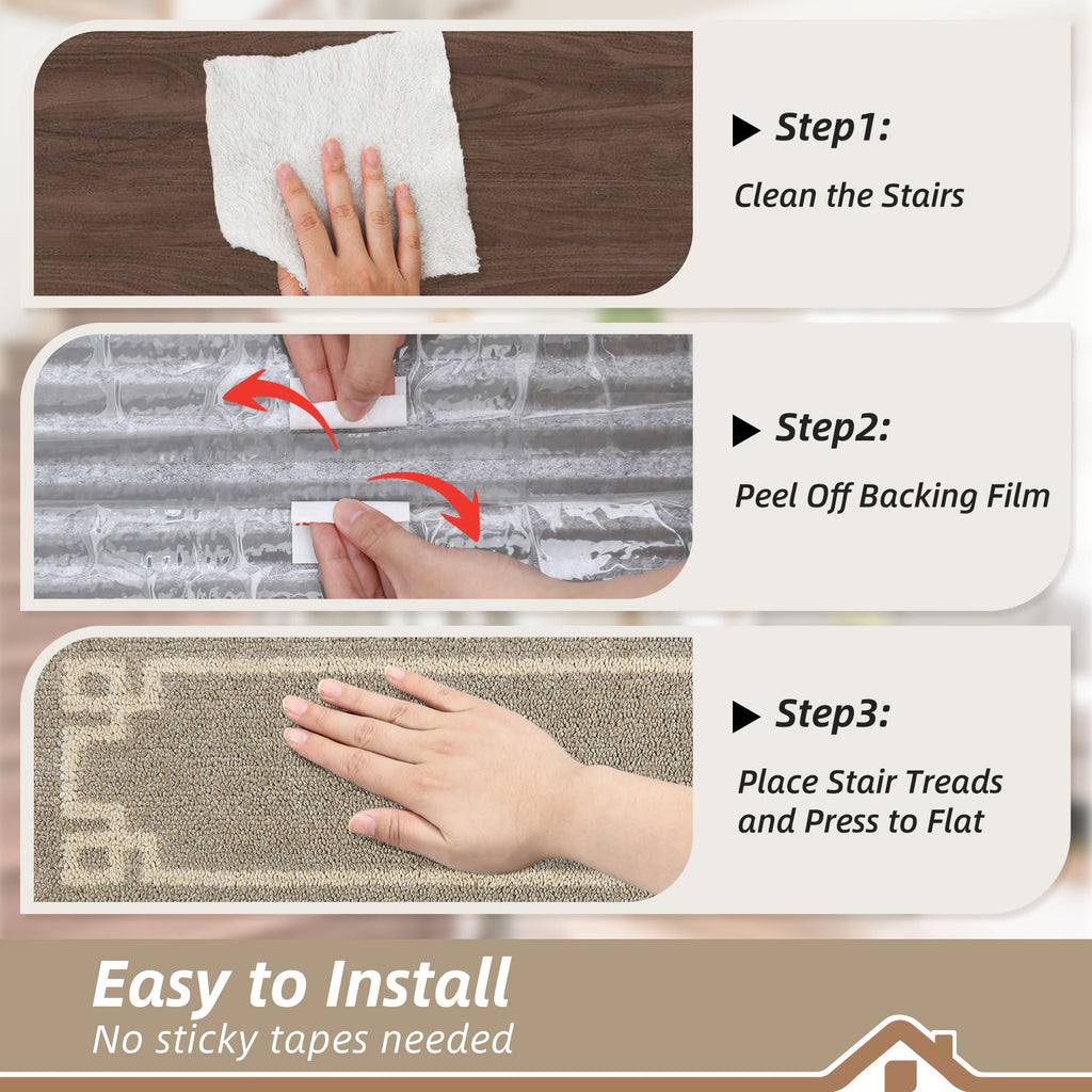 Stair Treads for Wooden Steps Indoor, 9"x28", 15pcs, Taupe