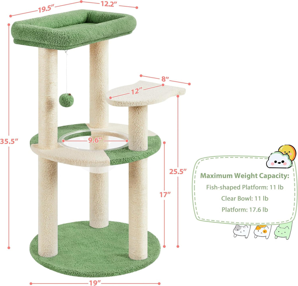 Cat Tree, 35.5in Cat Tower for Indoor Cats, Cat House with Scratching Posts & Padded Perch & Space Capsule, Cute