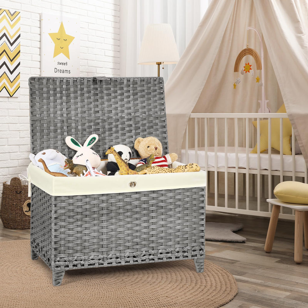 Wicker Storage Basket with Lid, 200L Storage Bin with Removable Liner Bag