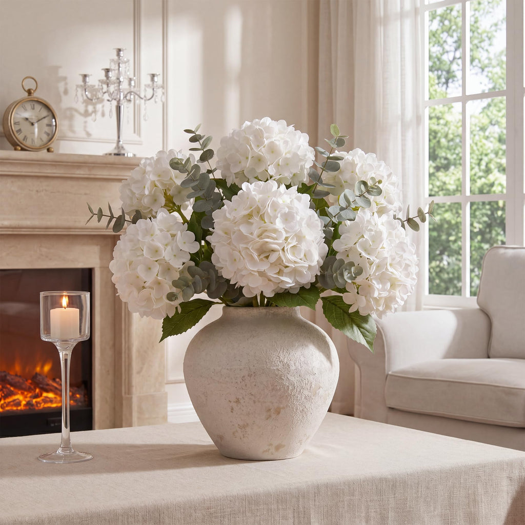 6 Pcs White Artificial with Eucalyptus for Vase