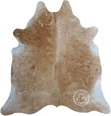 100% Genuine Exotic Beige Cowhide Rug - Modern Style Animal Skin Rug & Floor Carpet & More - Large (6x6-7ft)