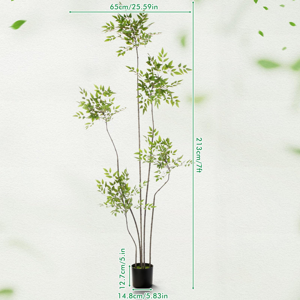 7ft Faux Bamboo Tree Nandina, Artificial Floor Plant, Green