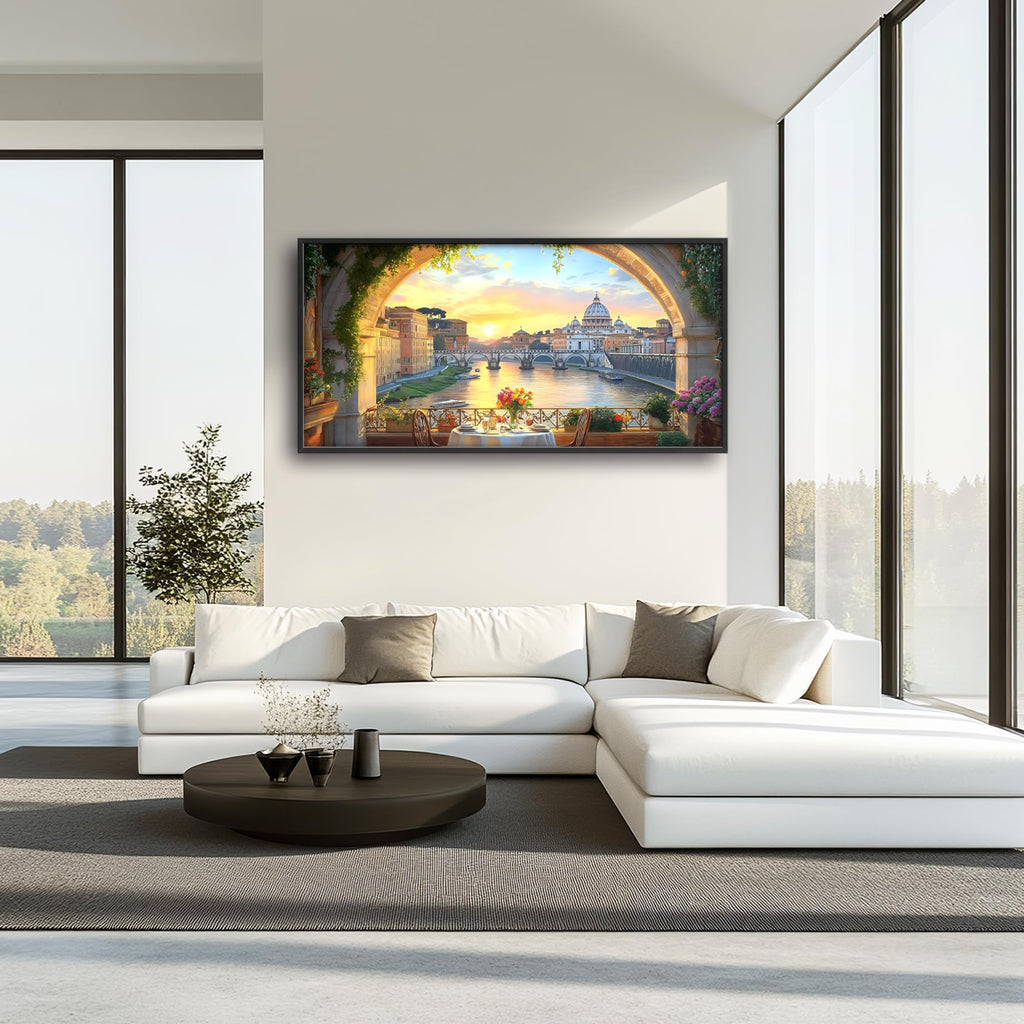 Tiber River in Rome Italy Large Wall Framed Wall Decor, Cityscape Pictures Oversized Canvas Print Painting Modern