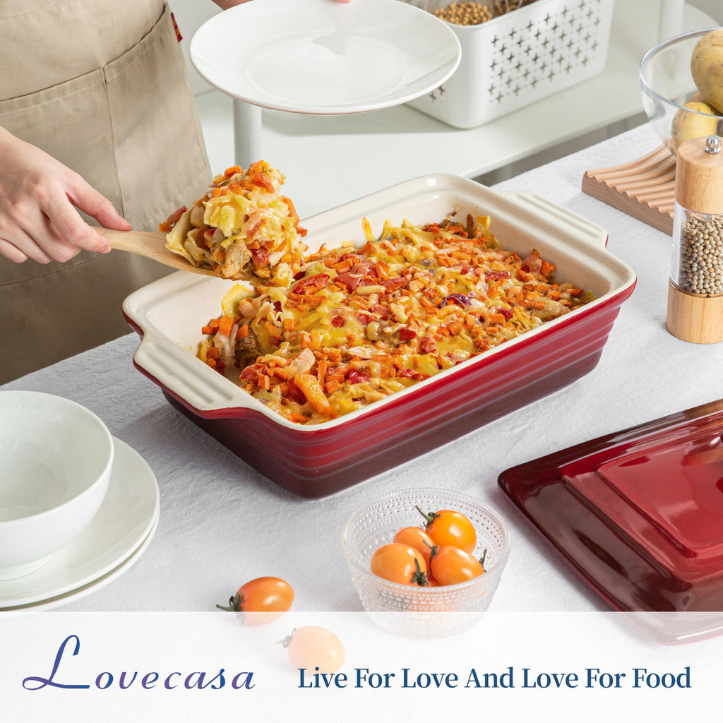 4.5 Quart Ceramic Casserole Dish with Lid - Oven, Microwave & Dishwasher Safe Bakeware for Family Meals, Lasagna