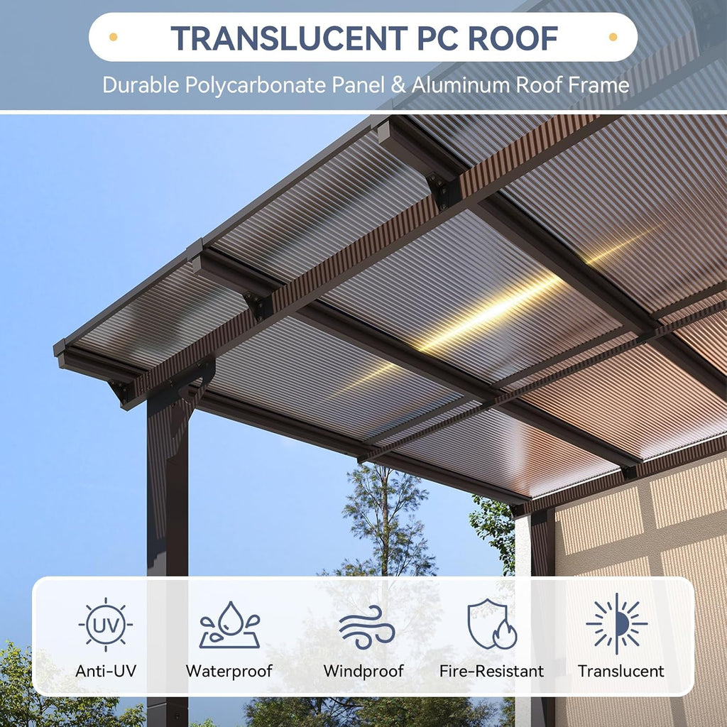 10' x 20' Lean to Gazebo, Hardtop Metal Gazebo Pergola with Polycarbonate Roof, Large Wall Mounted Heavy Duty Awnings