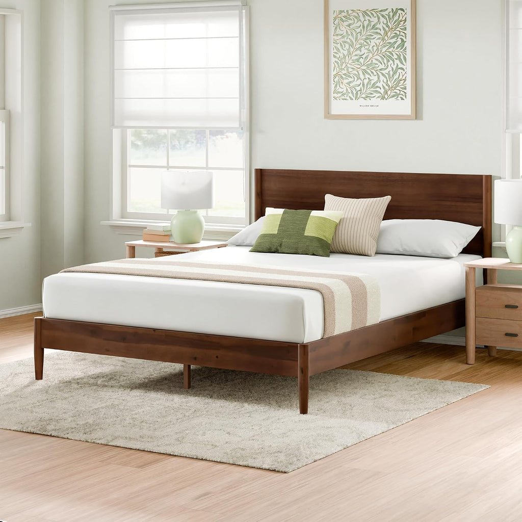 Mid-Century Modern Wood Platform Bed Frame with Headboard, Queen, Espresso