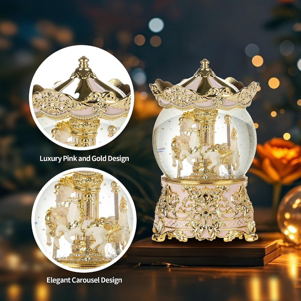 Carousel Musical Snow Globe Princess Unicorn Music Box for Girls Women Baby Kids Sister Daughter Mom Granddaughter