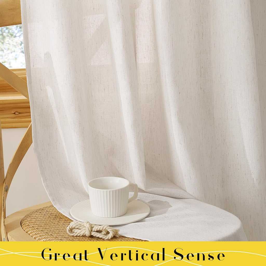 Thick Linen Tie Top Curtains 84 inches Long, Light Filtering Drapes Adjustable DIY Crafted Privacy Window Treatments