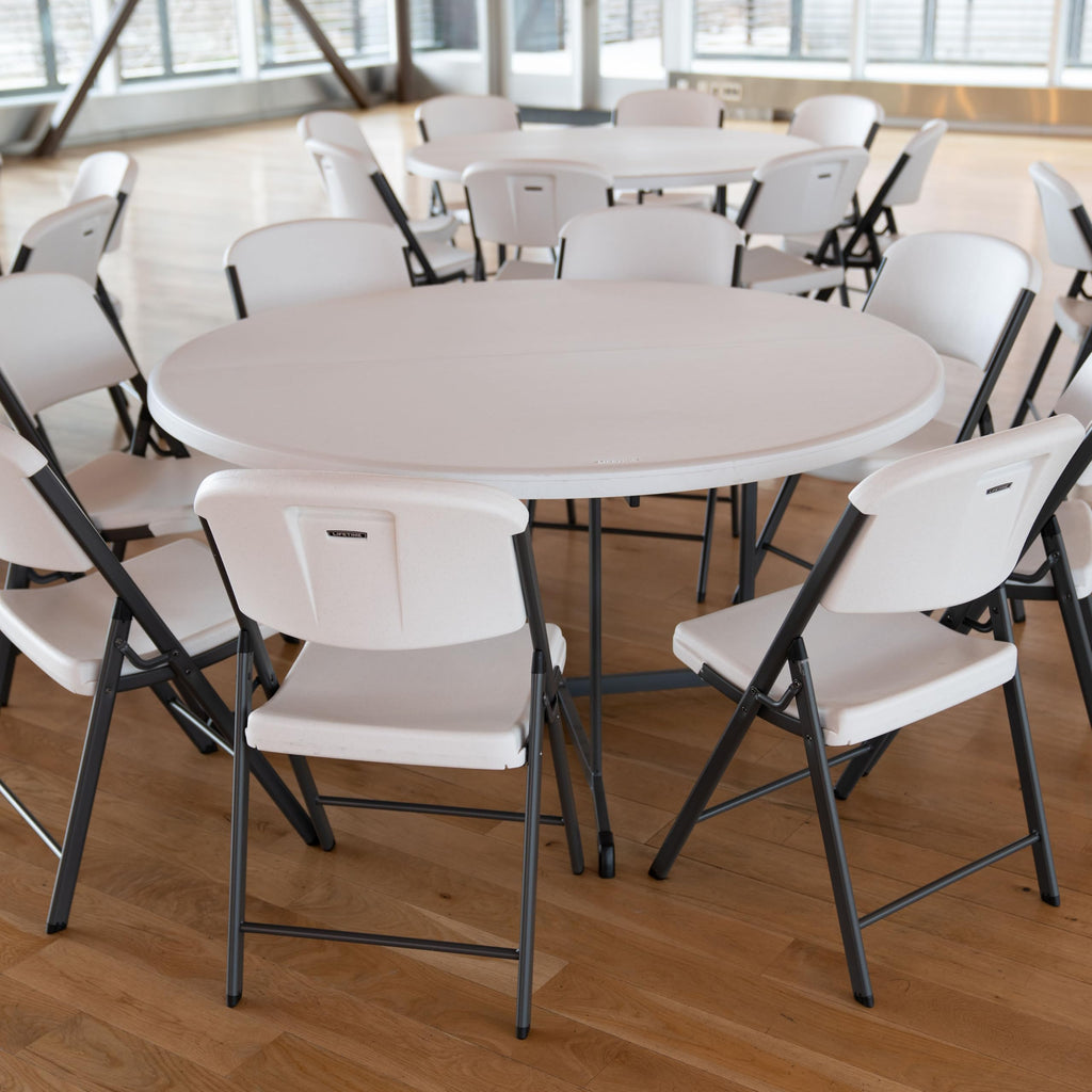 Commercial Round Fold in Half Table, 5 Feet, White Granite