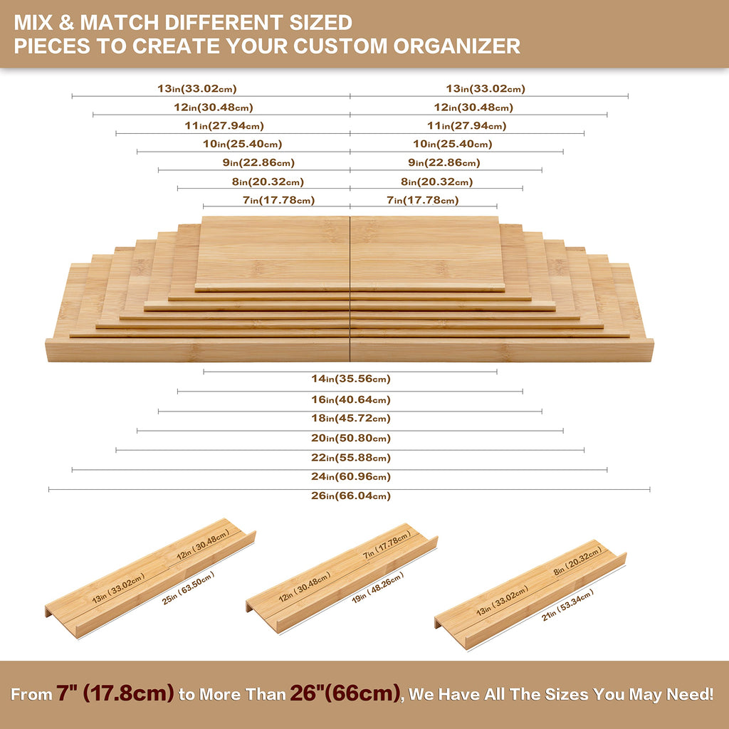 Bamboo Spice Rack Drawer Organizer - 8 Piece Set - 8" or 16" Wide