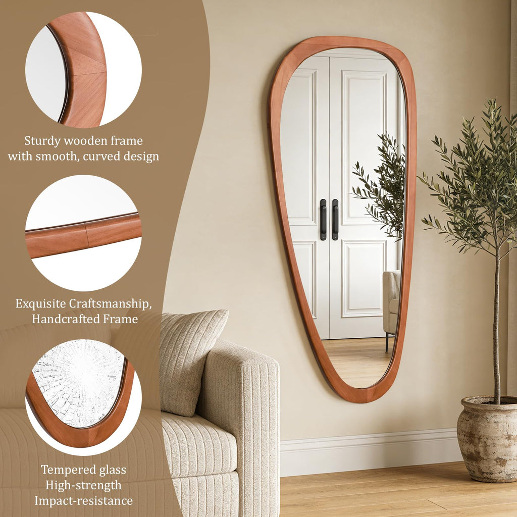 Asymmetrical Mirror, Irregular Mirror Full Length, Boho Wall Mirrors Decorative Living Room Entryway Hall, Mid