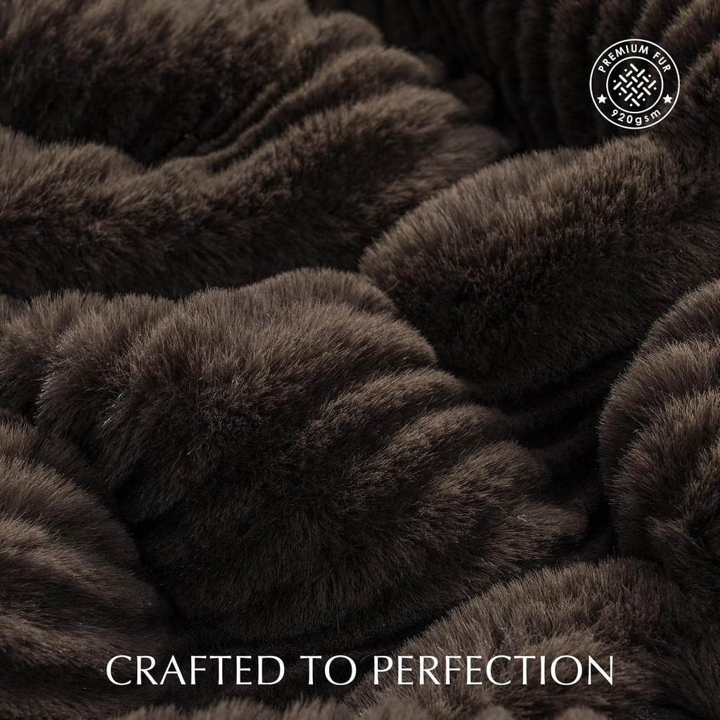 Faux Rabbit Fur Throw Blanket, 50''x60'', Dark Brown | Ultra Soft, Luxury Sculpted Texture Faux Fur Blanket, Fluffy