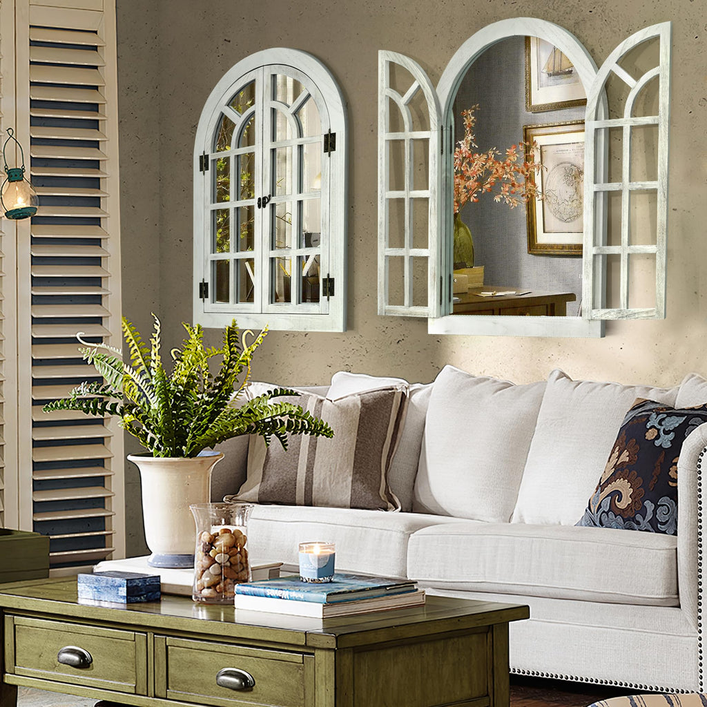 Window Mirrors for Wall Decor -Arched Wall Mirror Farmhouse Wood