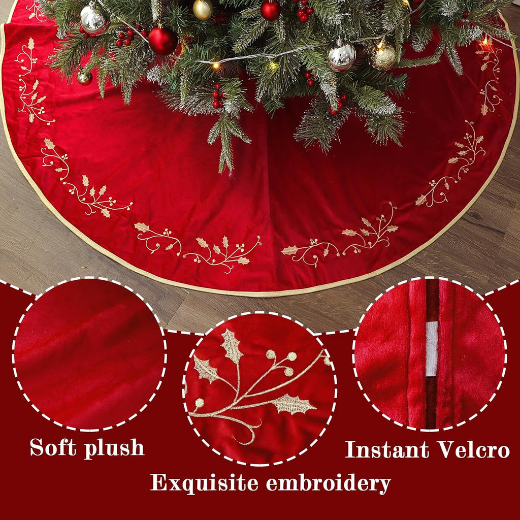 Christmas Tree Skirt, 60 Inch Red Christmas Tree, Large Rustic Velvet Fur Plush Tree Skirts, Xmas Tree Skirts