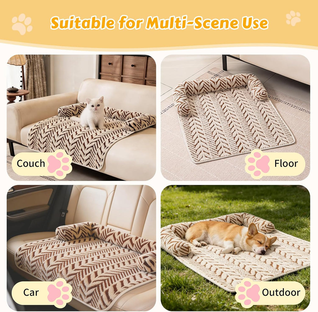Calming Dog Bed Mats with Neck & Head Support, 35.43 x31.5 inch Khaki